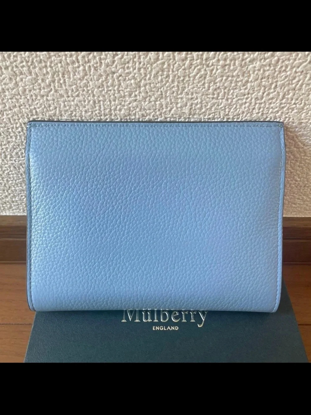 Mulberry Light Blue Pebbled Leather Wallet with Silver Hardware